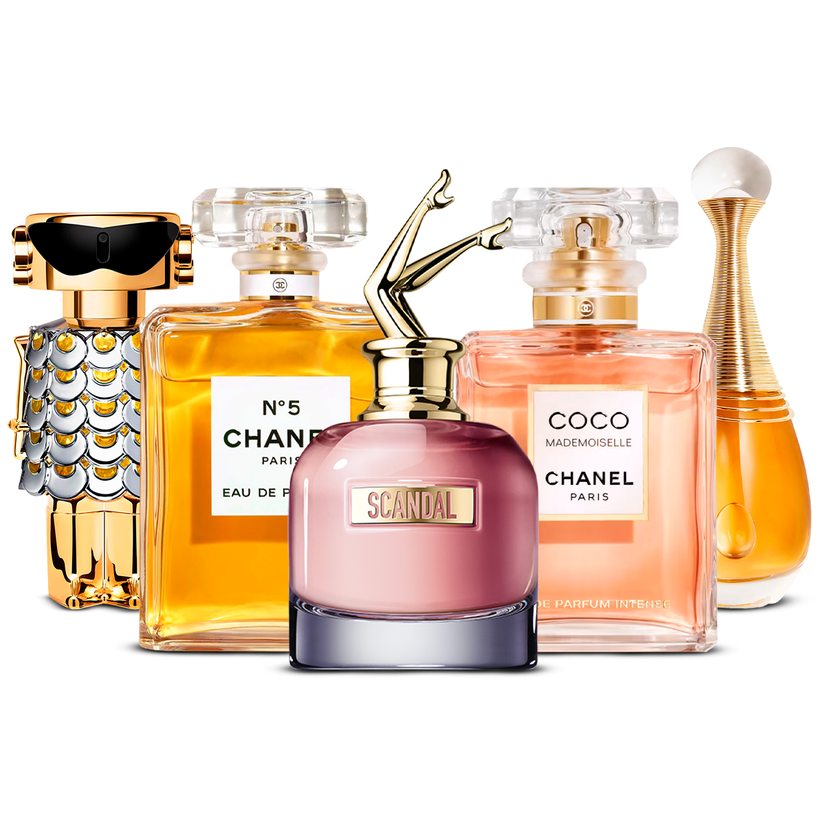 Chanel Set 5 Parfumuri – Fame, Chanel Nº5, Scandal, Coco Mademoiselle și J'adore [100 ml fiecare]