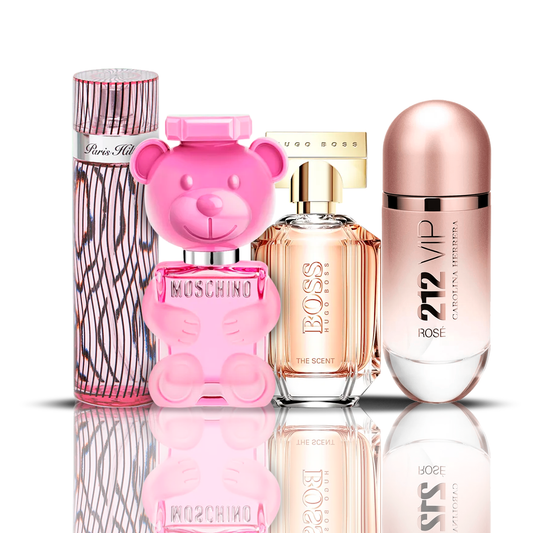 Carolina Herrera Set 4 Parfumuri | 212 VIP Rose + Moschino Bubble Gum + Hugo Boss The Scent + Paris Hilton 100 ml